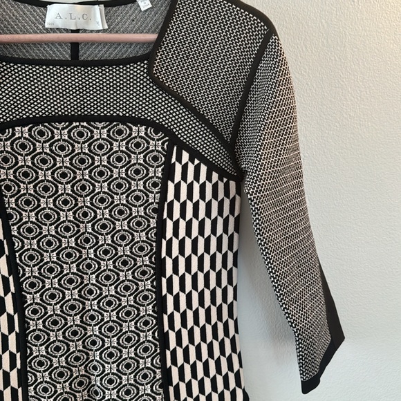 A.L.C. 3/4 Sleeve Jay Multi Geometric Print Sweater Dress Women's Medium - Picture 5 of 10